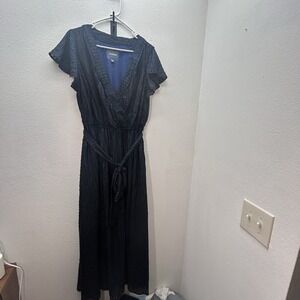 ModCloth Womens Dress Size 1X Blue Black Wrap Style Cocktail Formal MIDI